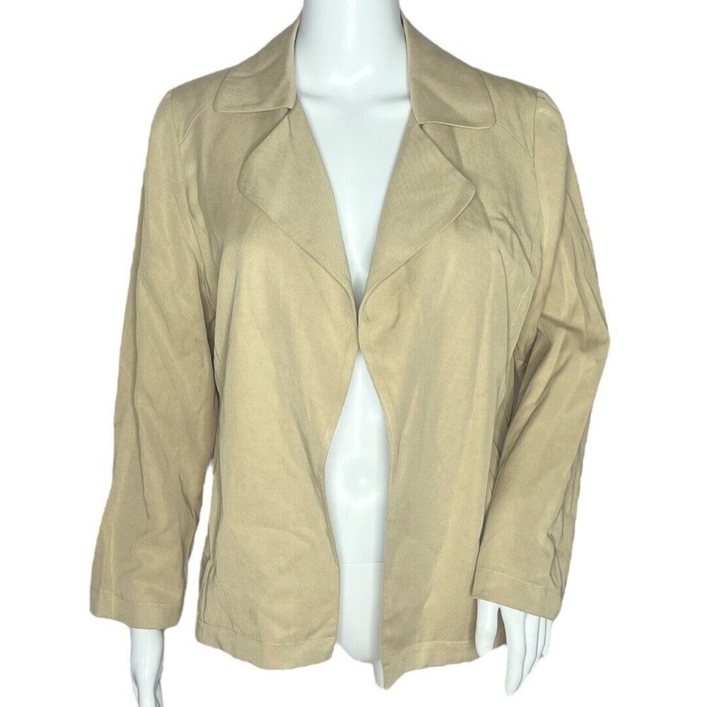 Chicos Blazer Women Small Tan Open Preppy Neutral Minimalist Light Academia